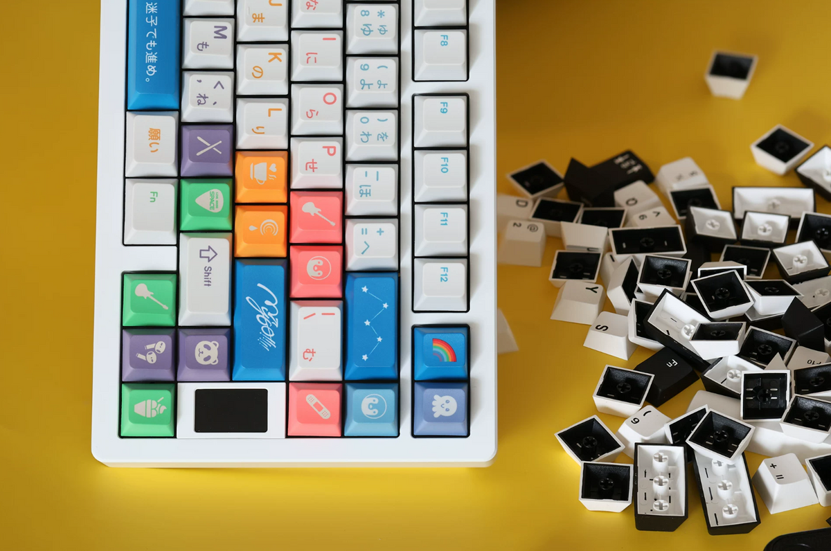 ‌MYGO!!!!! Theme design, PBT material personalized keycaps, mechanical keyboard replacement keycap set, anime and game cultural and creative keycaps set, Compatible with 61/64/68/75/84/87/104 Key Mechanical Keyboard Keycap Set