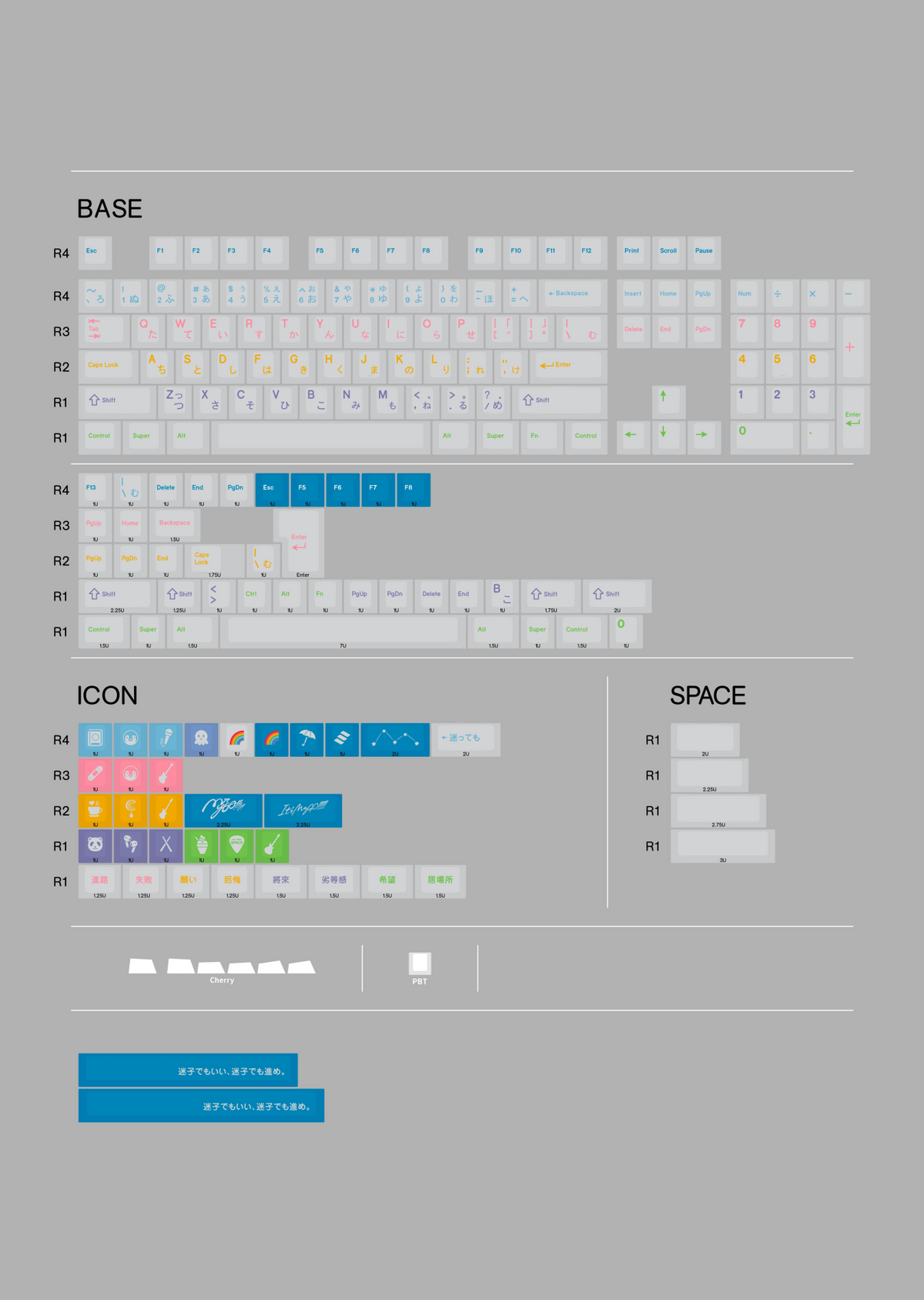 ‌MYGO!!!!! Theme design, PBT material personalized keycaps, mechanical keyboard replacement keycap set, anime and game cultural and creative keycaps set, Compatible with 61/64/68/75/84/87/104 Key Mechanical Keyboard Keycap Set