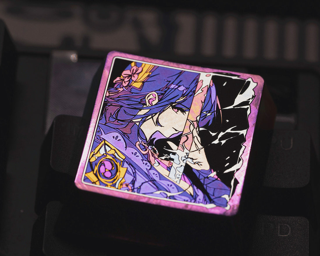 Genshin Impact, Project, Raiden Shogun, 4U titanium alloy carving, decorative personalized mechanical keyboard keycaps.