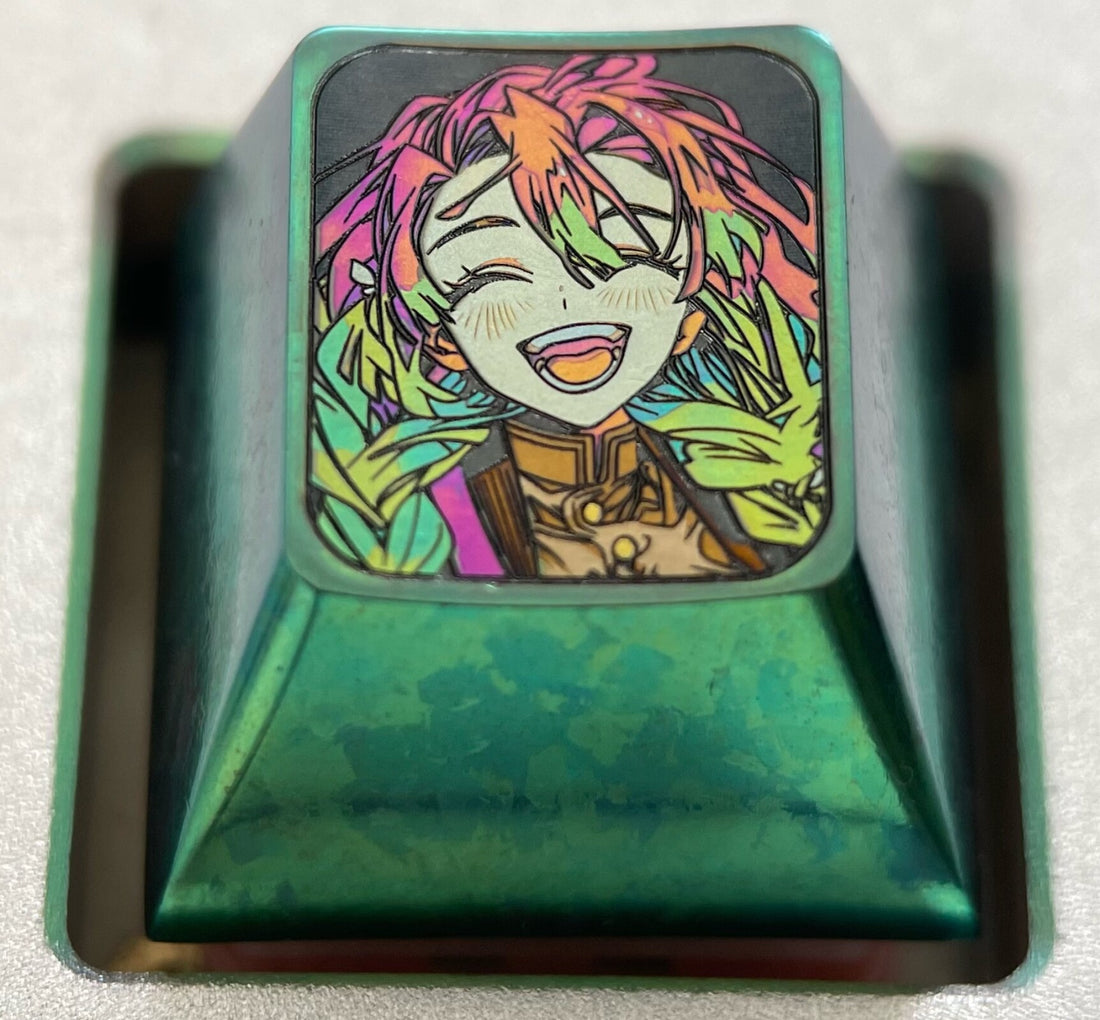 Demon Slayer， Colored titanium alloy carved keycaps, personalized keycaps, decorative keycaps.