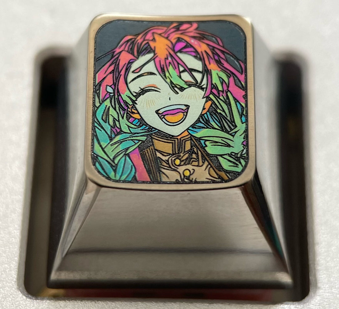 Demon Slayer， Colored titanium alloy carved keycaps, personalized keycaps, decorative keycaps.