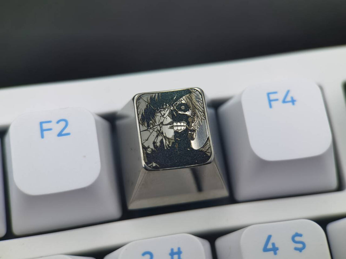 Tokyo Ghoul, Kaneki Ken, black and white titanium alloy plain carving, personalized keycaps, keyboard decorative keycaps