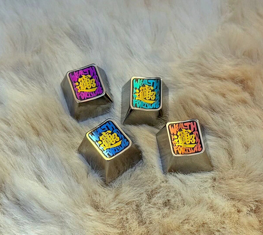 Zhaocai Jinbao (Chinese), the beautiful meaning of getting rich, titanium alloy carved personalized keycaps, mechanical keyboard decorative keycaps