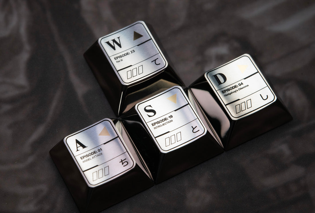 EVA theme, 26 letter key titanium alloy set, metal set personalized keycaps, anime themed keycaps.