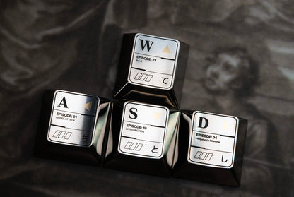 EVA theme, 26 letter key titanium alloy set, metal set personalized keycaps, anime themed keycaps.