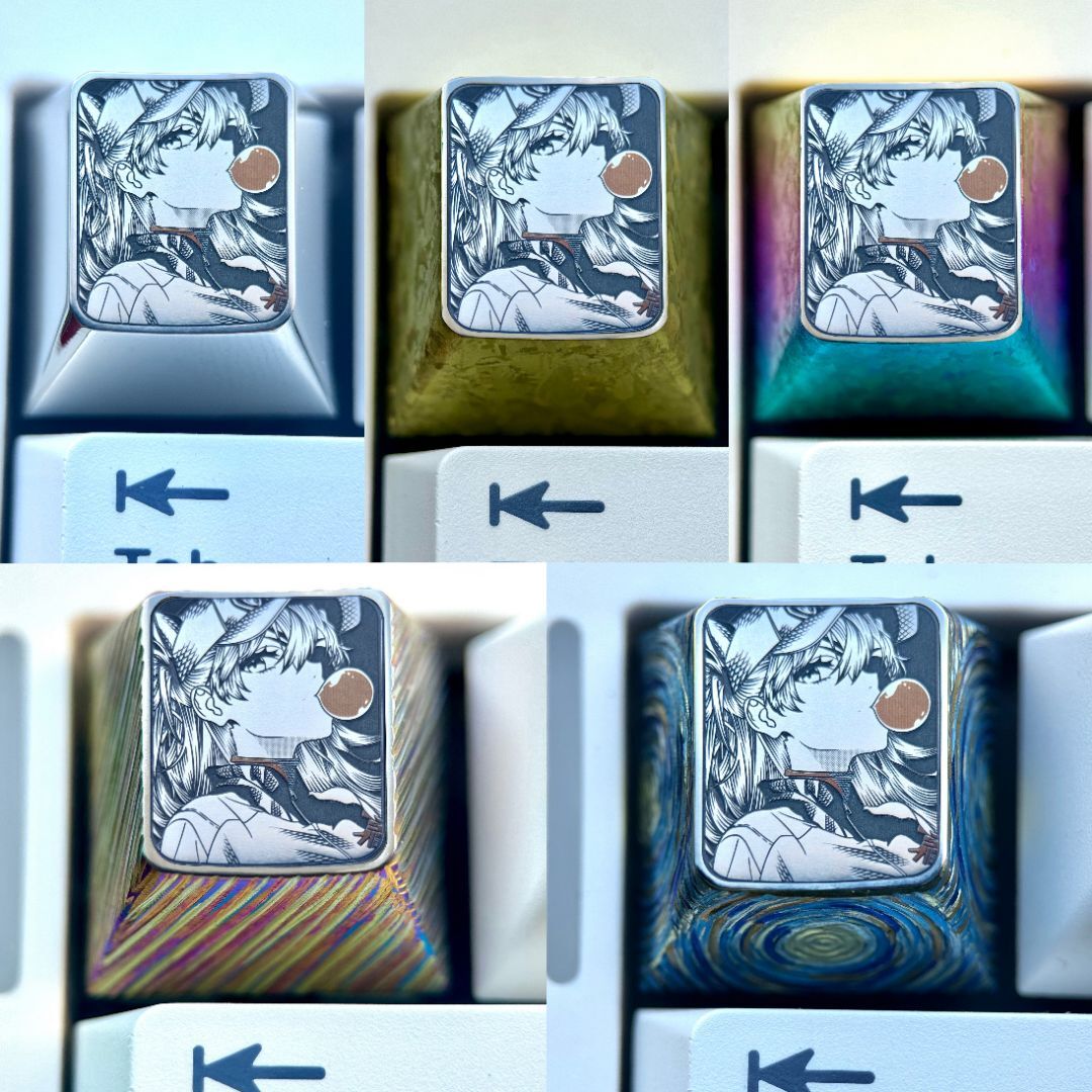 EVA， Bubble gum Asuka, 1U titanium alloy personalized keycap, anime and game character metal carved colorful titanium alloy artistic keycap.