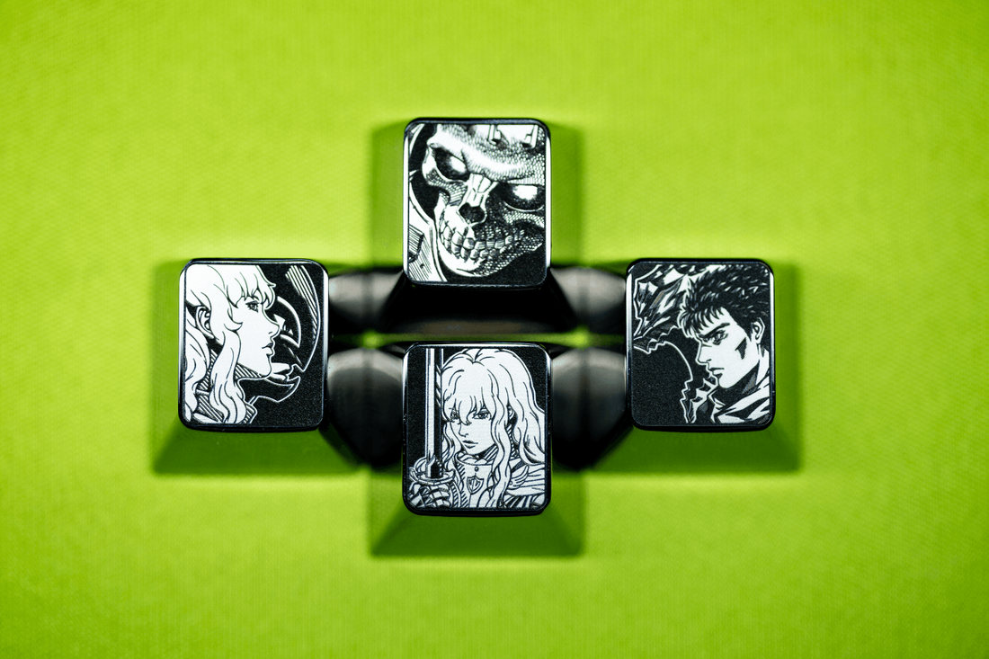 Berserk series, 1U titanium alloy personalized keycaps, innovative metal carved keycaps for anime and gaming culture.
