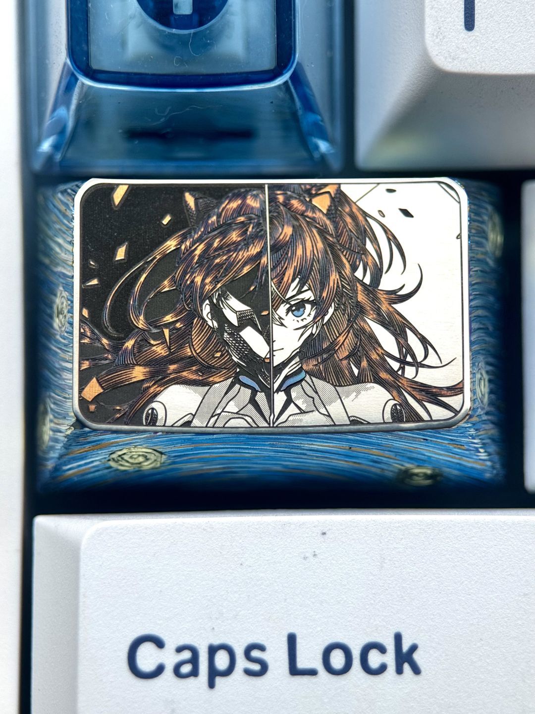 EVA, Asuka 1.5U titanium alloy personalized keycap, anime and game art decoration carving creative keycap.