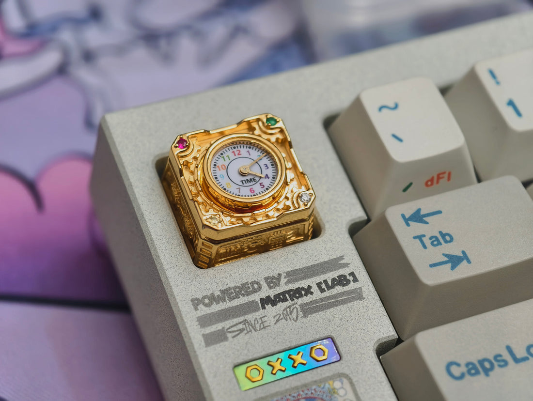 Time in Wonders， Pure silver material metal personalized keycap, quartz clock dial can work normally, creative art decoration keycap
