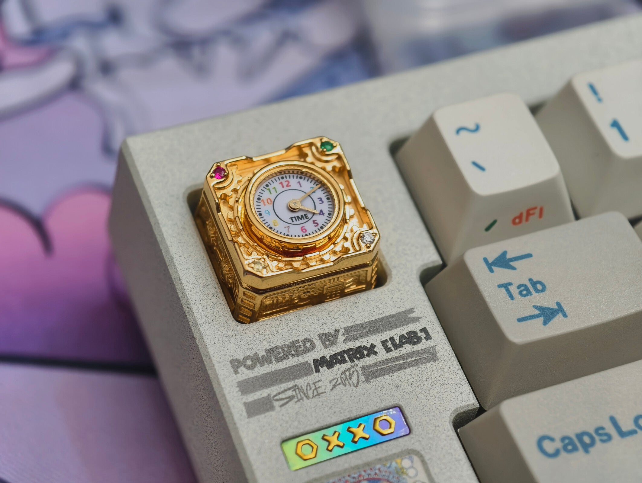 Time in Wonders， Pure silver material metal personalized keycap, quartz clock dial can work normally, creative art decoration keycap