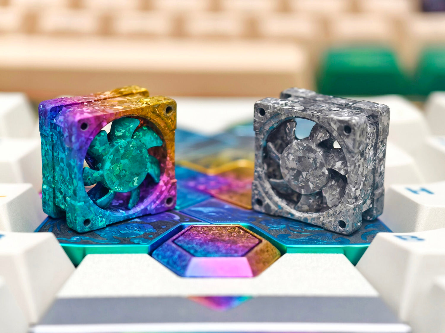 Titanium alloy EDC fan keycaps, titanium alloy movable fan blades, mechanical keyboard decorative keycaps, CNC metal processing customized keycaps