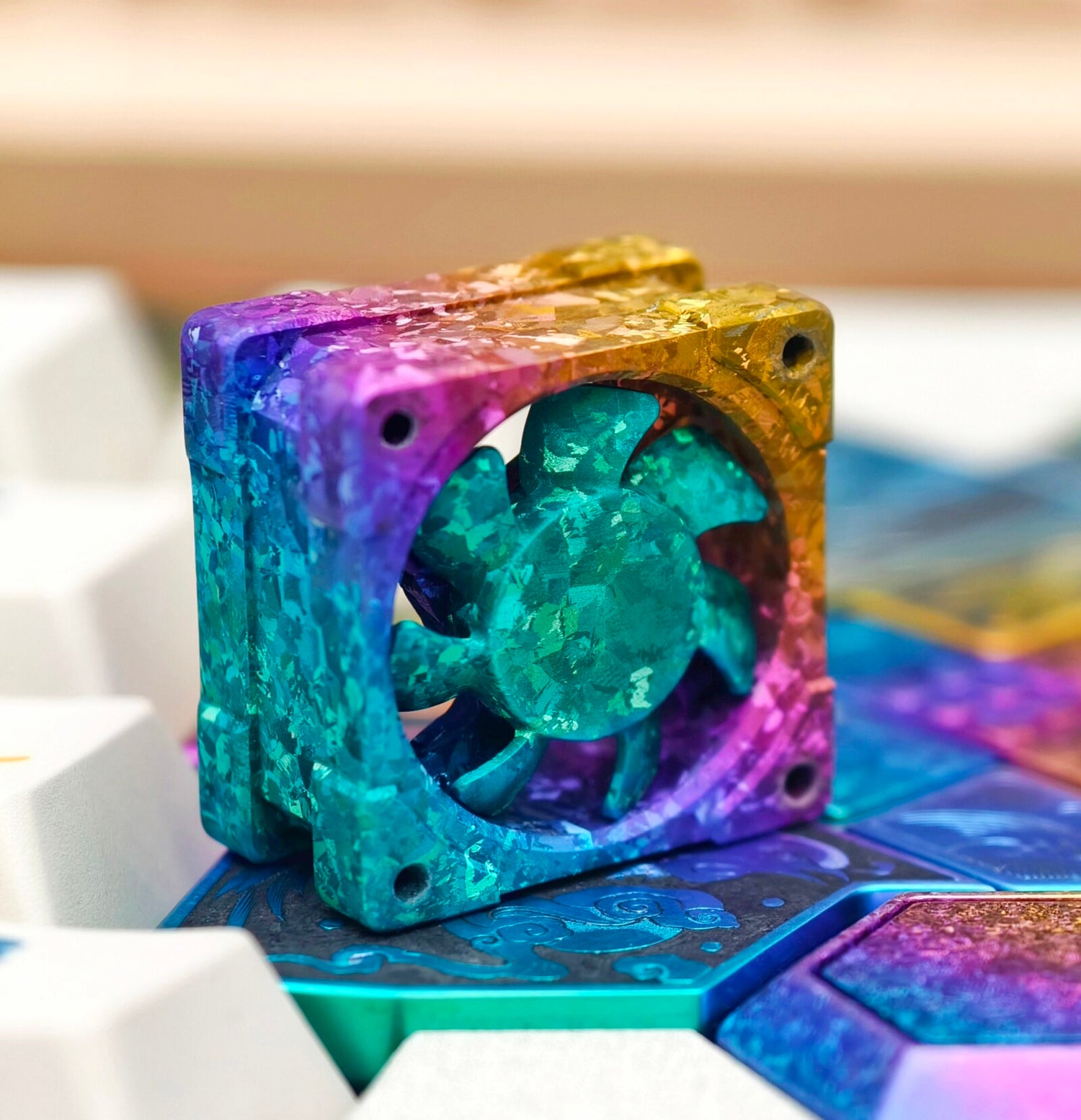 Titanium alloy EDC fan keycaps, titanium alloy movable fan blades, mechanical keyboard decorative keycaps, CNC metal processing customized keycaps