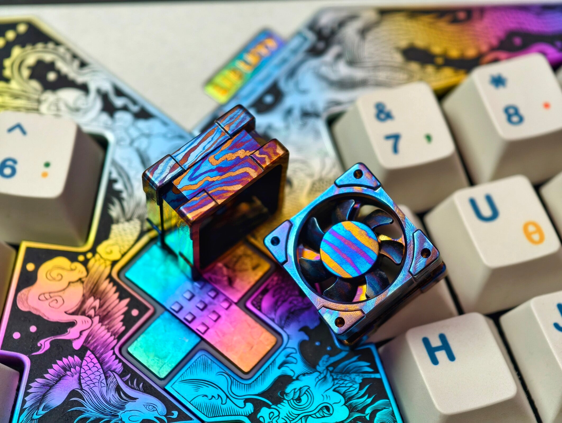 Titanium alloy EDC fan keycaps, titanium alloy movable fan blades, mechanical keyboard decorative keycaps, CNC metal processing customized keycaps