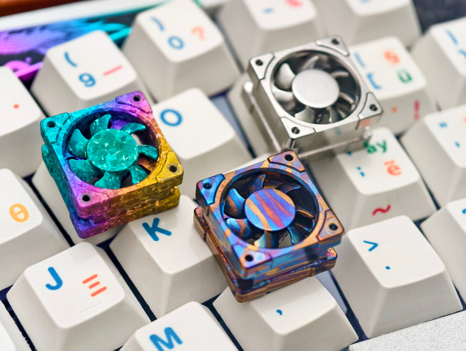 Titanium alloy EDC fan keycaps, titanium alloy movable fan blades, mechanical keyboard decorative keycaps, CNC metal processing customized keycaps