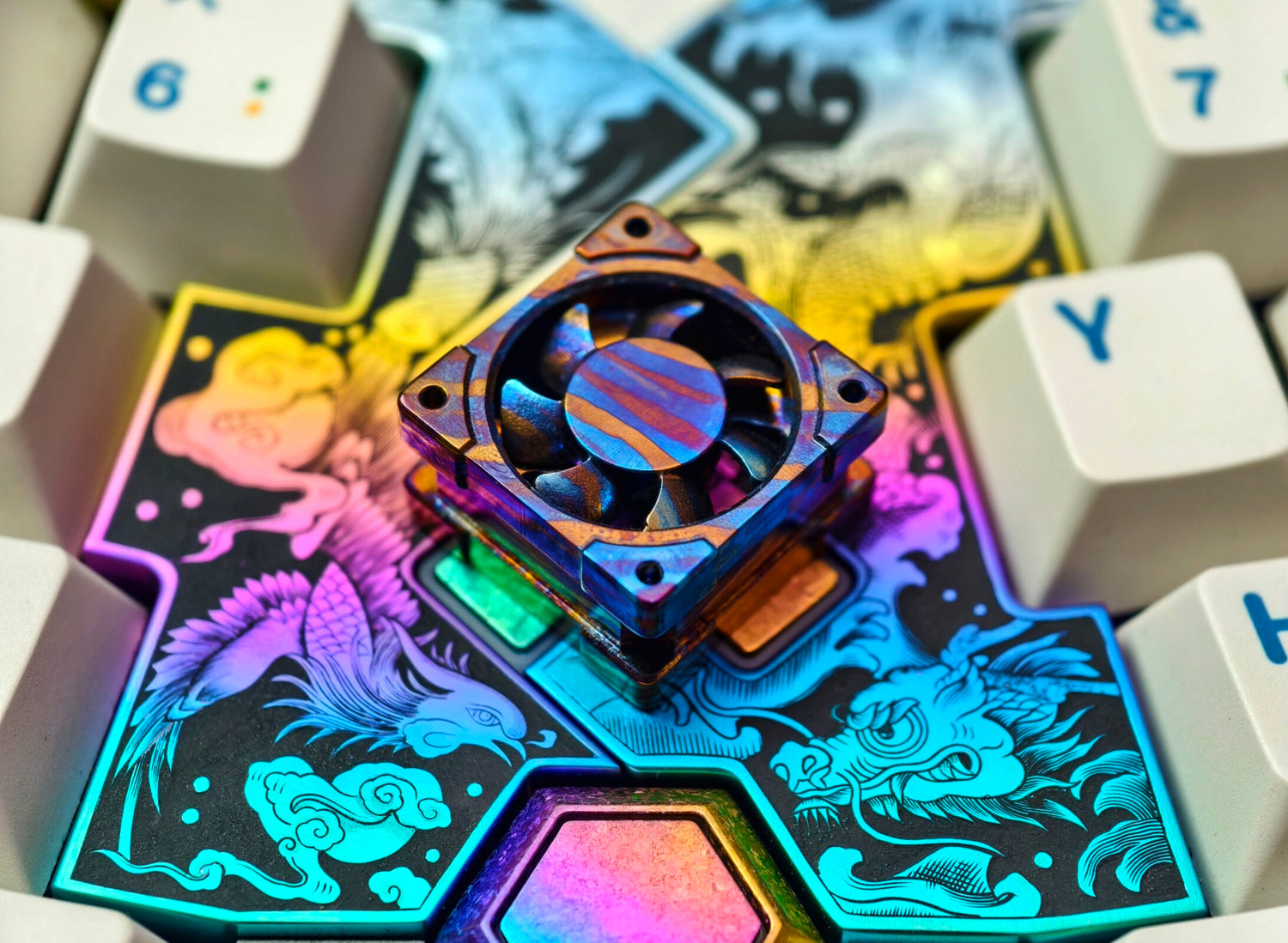 Titanium alloy EDC fan keycaps, titanium alloy movable fan blades, mechanical keyboard decorative keycaps, CNC metal processing customized keycaps