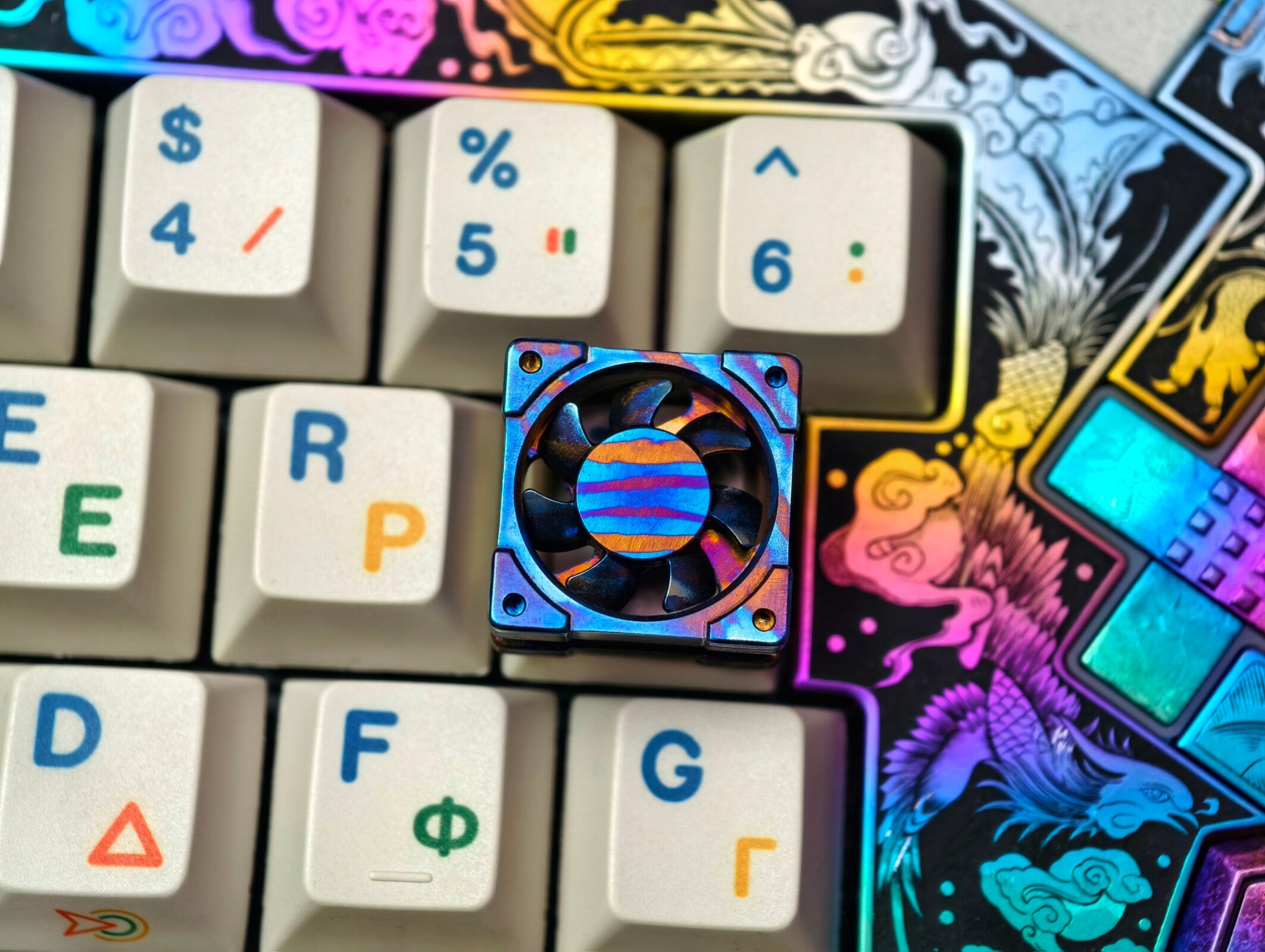 Titanium alloy EDC fan keycaps, titanium alloy movable fan blades, mechanical keyboard decorative keycaps, CNC metal processing customized keycaps