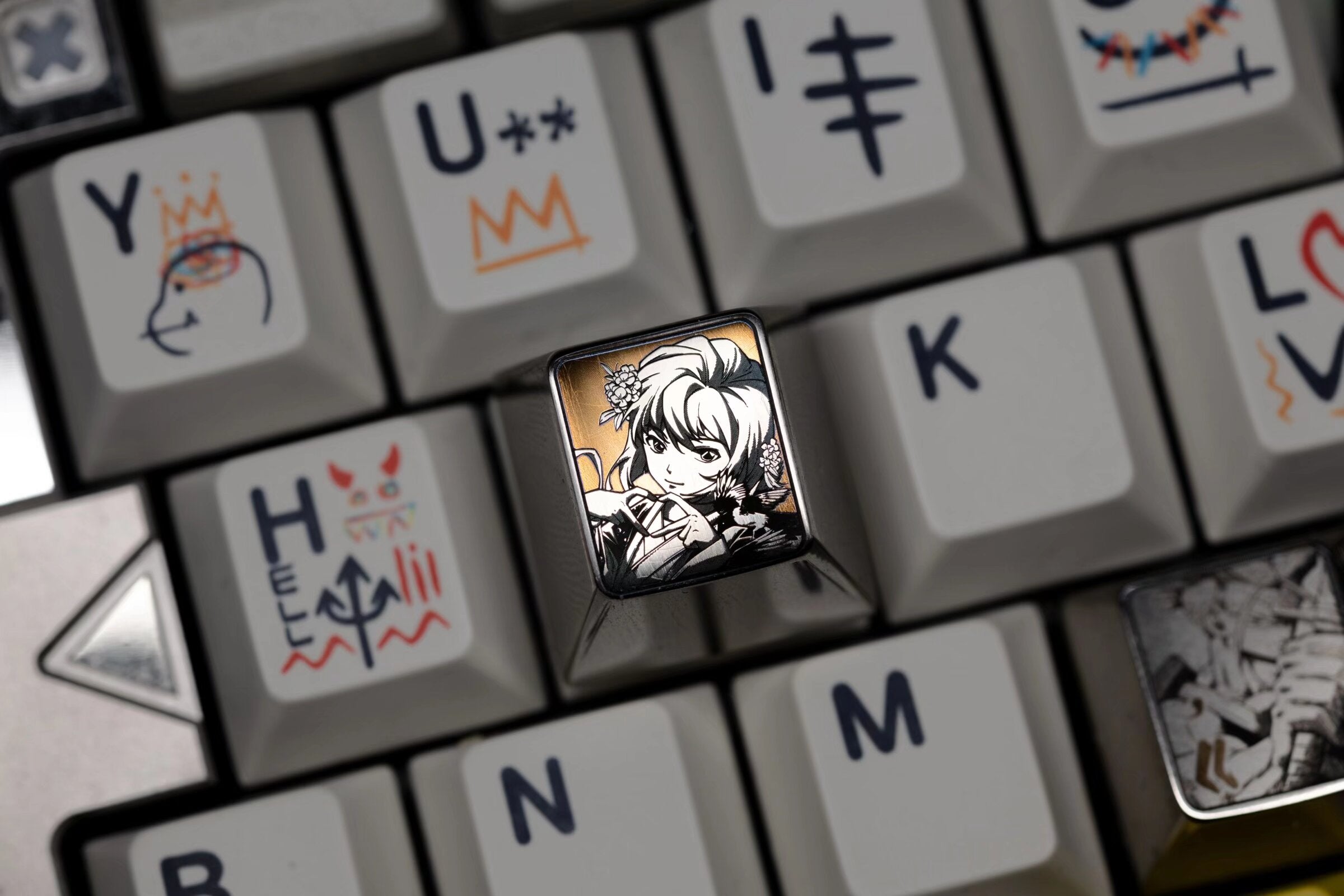 Detective Conan，  ‌Anita Hailey，1 U titanium alloy metal personalized keycaps, anim creative keycaps, mechanical keyboard artistic decorative keycaps