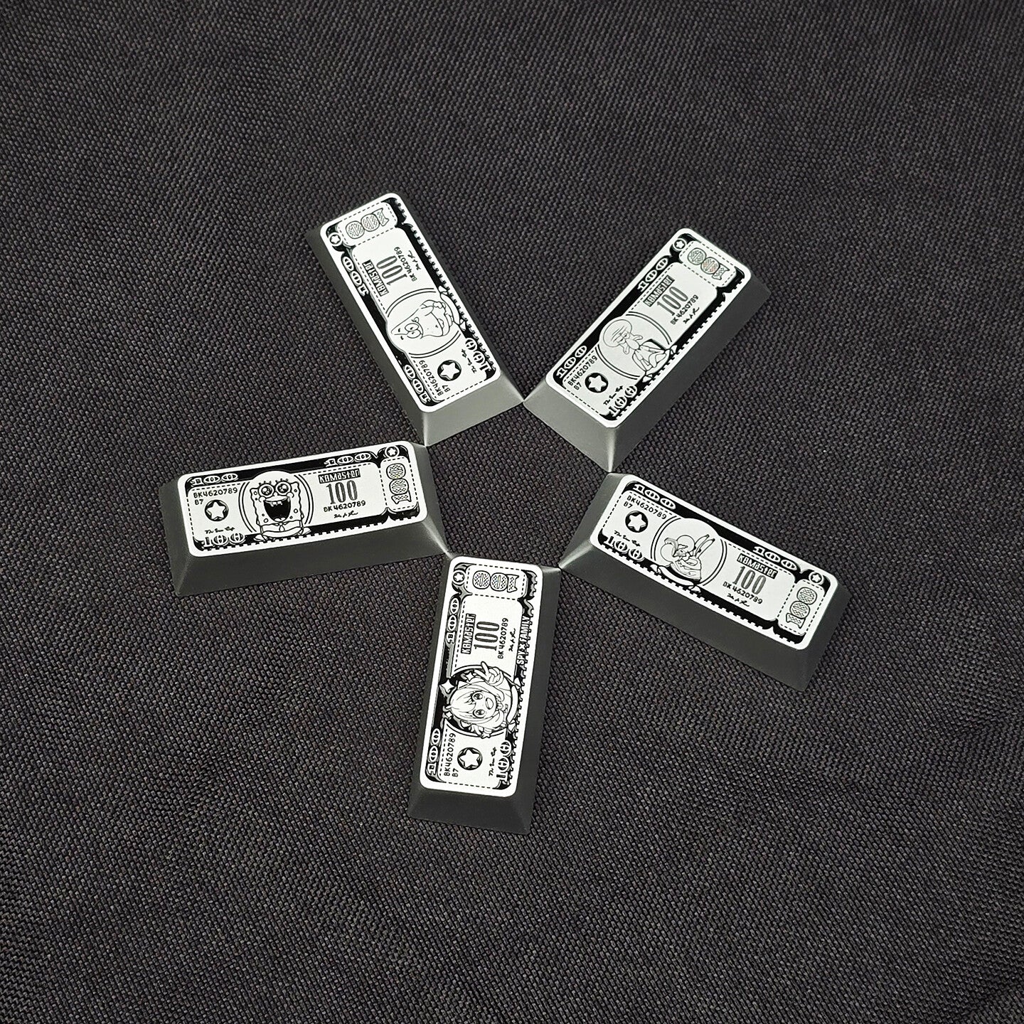 Anime themed design for US dollar bills, featuring aluminum alloy personalized keycaps, 2.25U personalized keycaps, and mechanical keyboard decorative keycaps