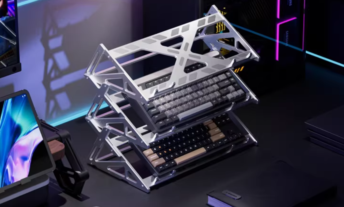 Customized metal anode keyboard bracket, customized mechanical keyboard display stand, double-layer and three-layer desktop storage and decoration bracket