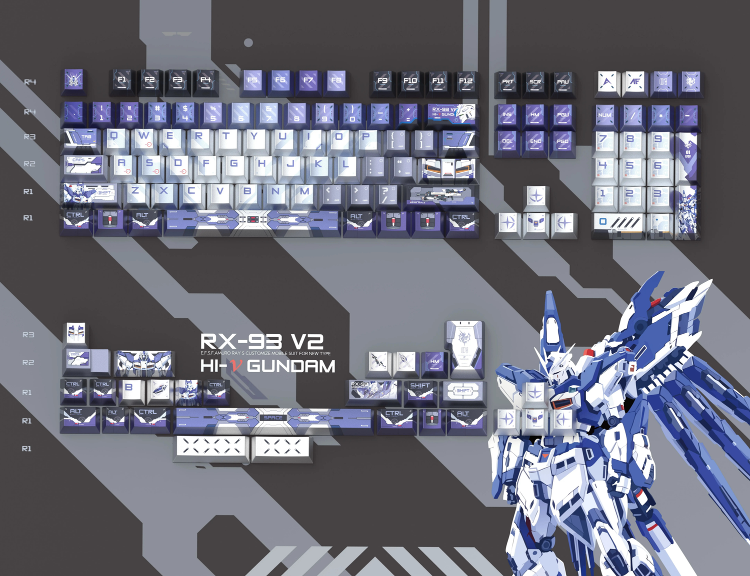 Gundam series, Hi Yun Gundam theme design custom set personalized keycap series, PBT material, factory height, compatible with 61/64/68/75/84/87/104 mechanical keyboard keycap set