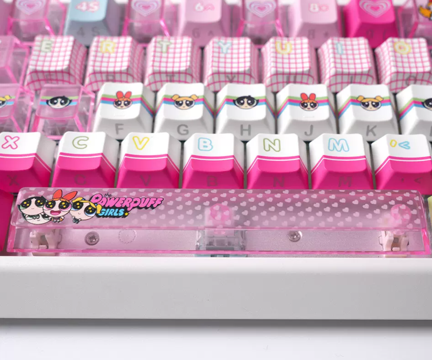 The Powerpuff Girls Season theme, pink keycap set PBT+PC material personalized keycap set, anime and games cultural creative decoration keycap set, compatible with 61/64/68/75/84/87/104 mechanical keyboard