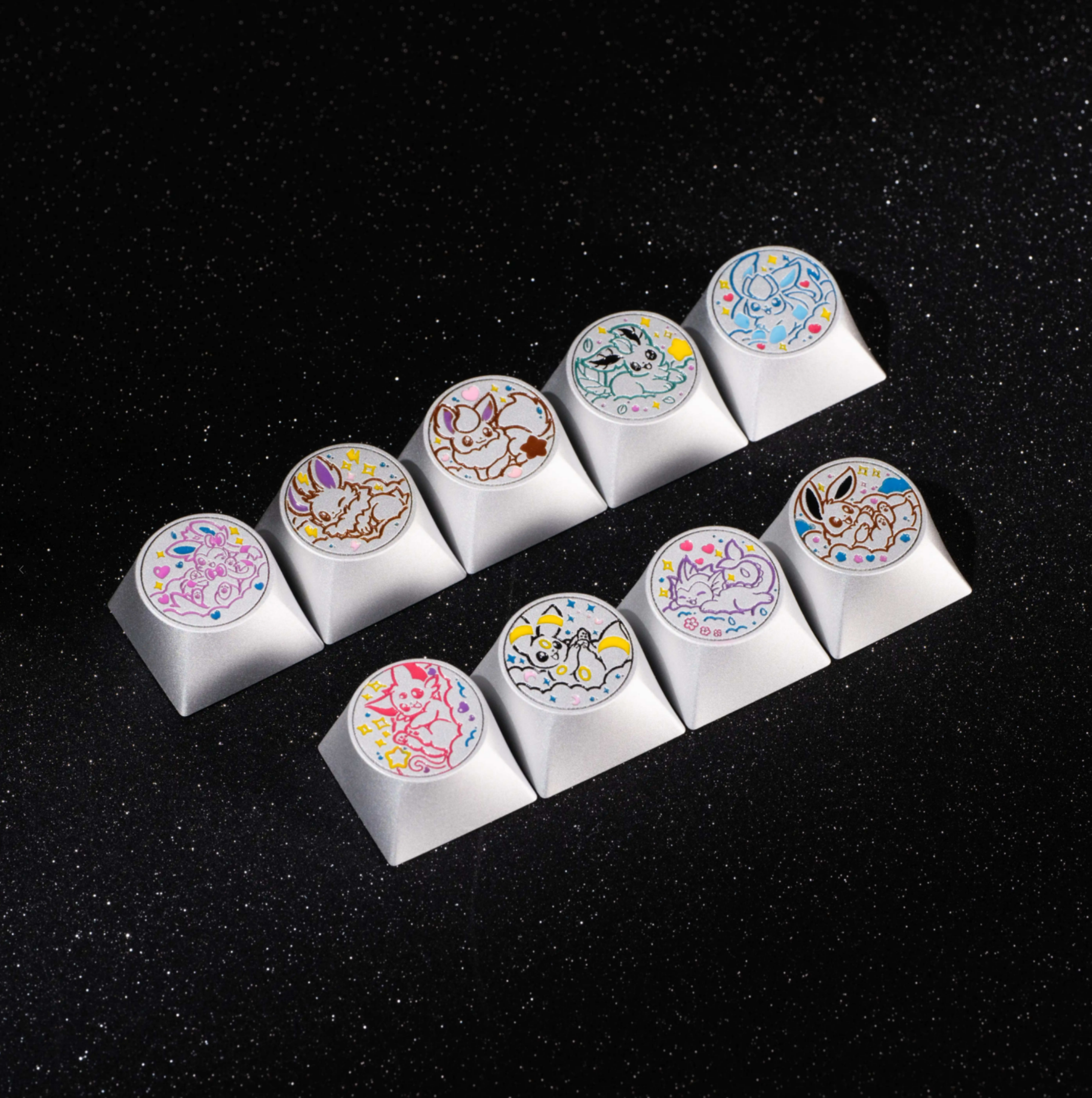 Pok é mon, Eevee series, aluminum alloy CNC circular button shaped personalized keycaps, mechanical keyboard metal decorative keycaps