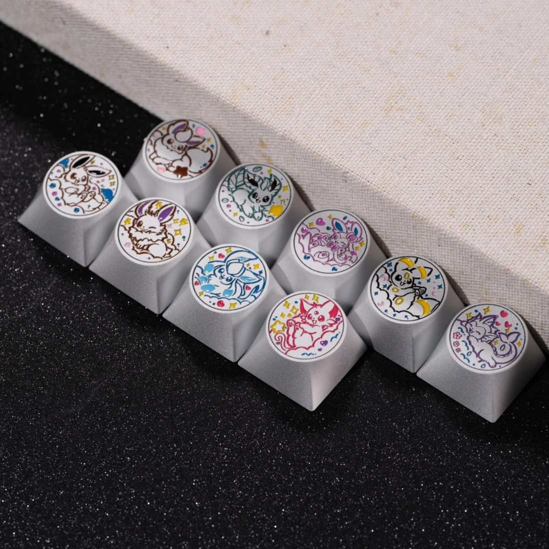 Pok é mon, Eevee series, aluminum alloy CNC circular button shaped personalized keycaps, mechanical keyboard metal decorative keycaps