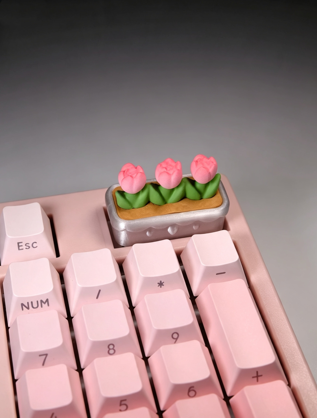 Colorful tulips, pink potted plants, handmade translucent 2U, grid removed keycaps, creative personalized keycaps, floral shaped mechanical keyboard decoration keycaps