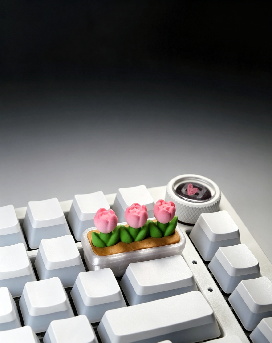 Colorful tulips, pink potted plants, handmade translucent 2U, grid removed keycaps, creative personalized keycaps, floral shaped mechanical keyboard decoration keycaps