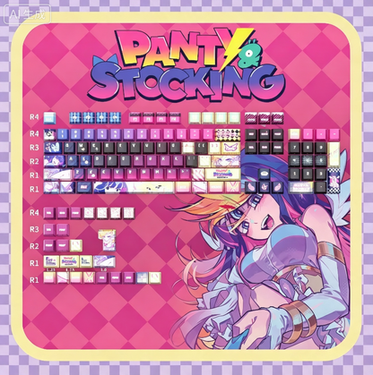 Panty &amp; Stocking with Garterbelt，theme, PBT material personalized keycap set, anime keycap culture peripheral mechanical keyboard decoration keycaps， Compatible with 61/64/68/75/84/87/104 key mechanical keyboard keycap set