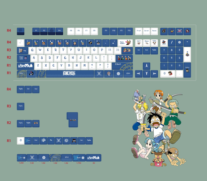 One Piece cartoon version, PBT material personalized keycaps, mechanical keyboard replacement keycap set, anime and game cultural and creative keycaps set, Compatible with 61/64/68/75/84/87/104 Key Mechanical Keyboard Keycap Set