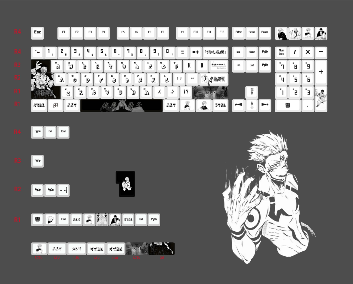 Jujutsu Kaisen themed keycaps, Itadori Yuji/Gojo Satoru PBT material personalized key cap set, animation game culture creative decoration key cap set, compatible with 61/64/68/75/84/87/104 key mechanical keyboard
