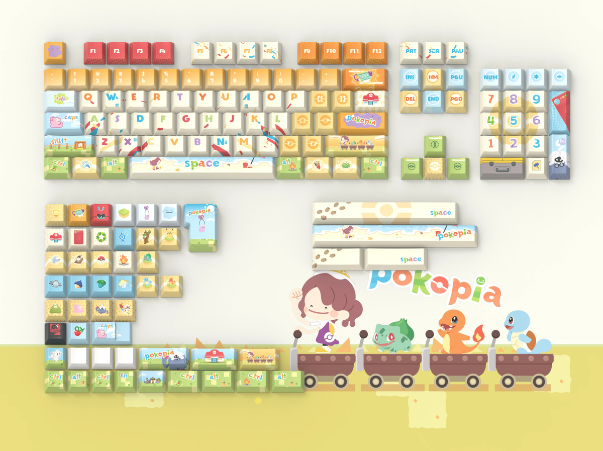 Pok é mon themed cartoon version PBT material personalized key cap set, animation game culture creative decoration key cap set, compatible with 61/64/68/75/84/87/104 key mechanical keyboard