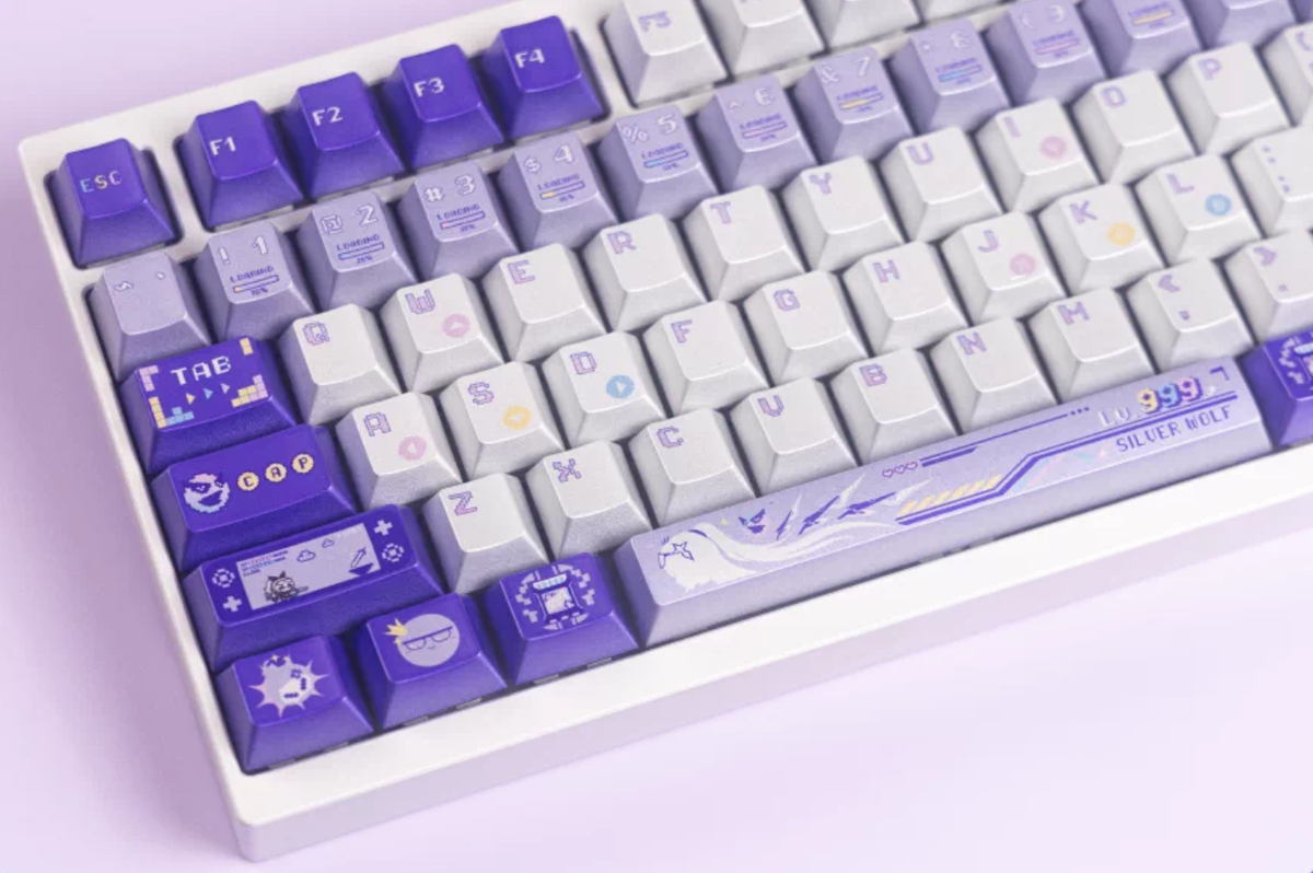 Honkai: Star Rail, Silver Wolf Theme PBT material personalized key cap set, animation game culture creative decoration key cap set, compatible with 61/64/68/75/84/87/104 key mechanical keyboard