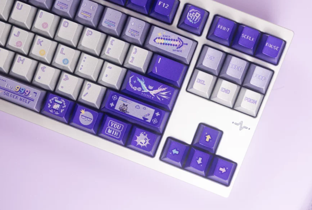 Honkai: Star Rail, Silver Wolf Theme PBT material personalized key cap set, animation game culture creative decoration key cap set, compatible with 61/64/68/75/84/87/104 key mechanical keyboard