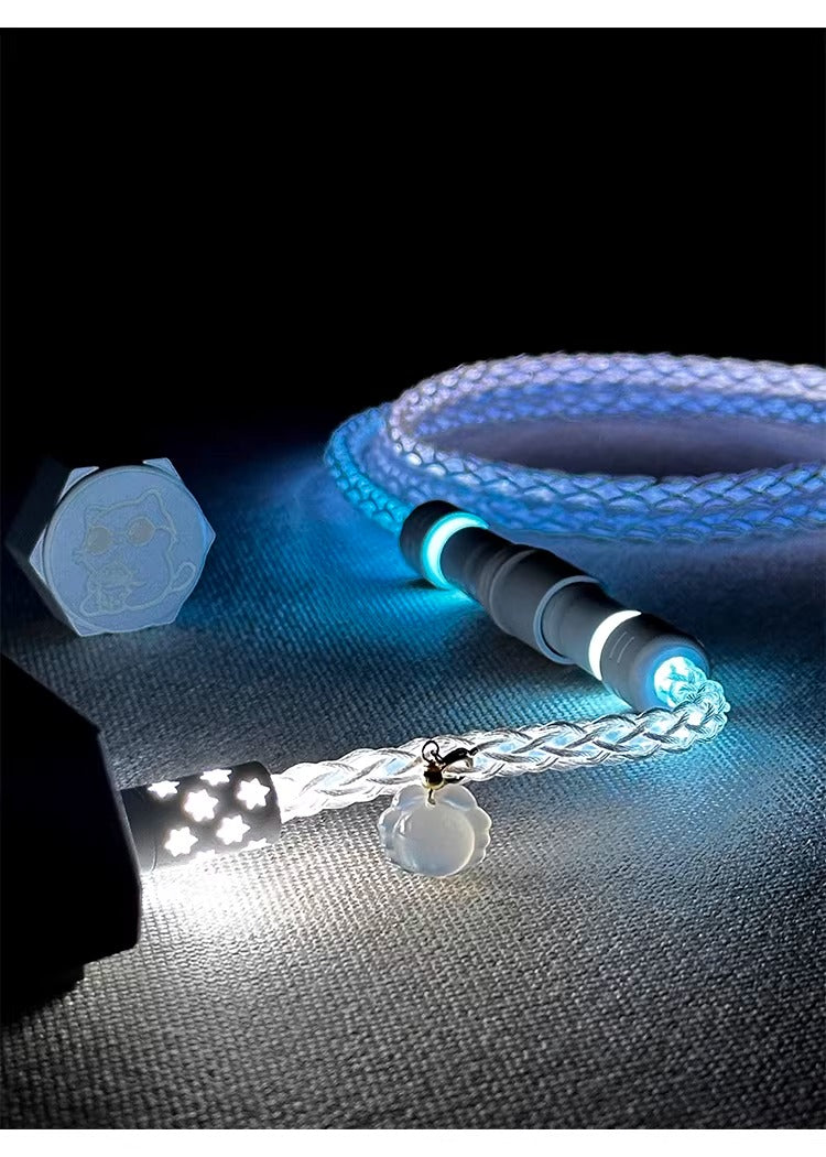 Single crystal copper overall luminous gradient white blue light aviation plug customized mechanical keyboard manual data cable