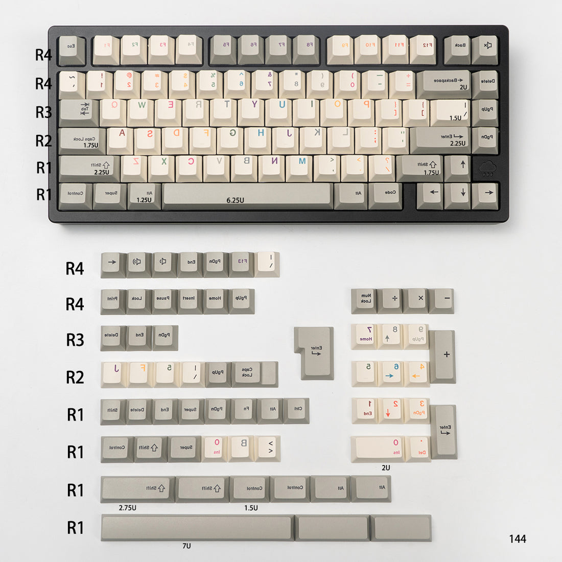 Vintage Grey Mirror Keycaps Complete Set PBT Heat Sublimation Customization Original Factory Height
