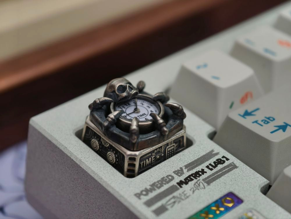 Time in Wonders， Pure silver material metal personalized keycap, quartz clock dial can work normally, creative art decoration keycap