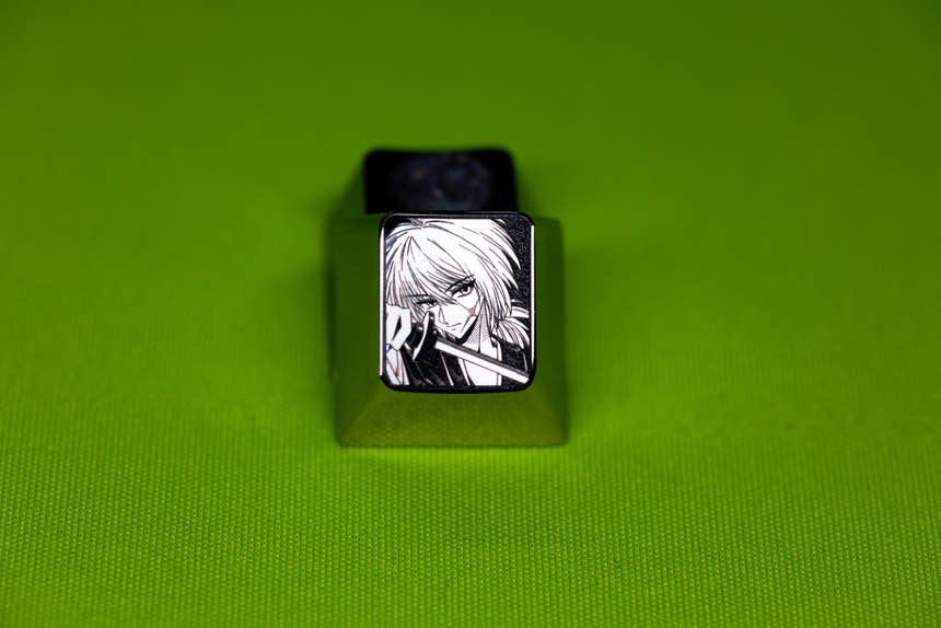 Rurouni Kenshin series, HIMURA KENSHIN titanium alloy personalized keycaps, 1U metal decorative keycaps, anime and game character peripheral keycaps