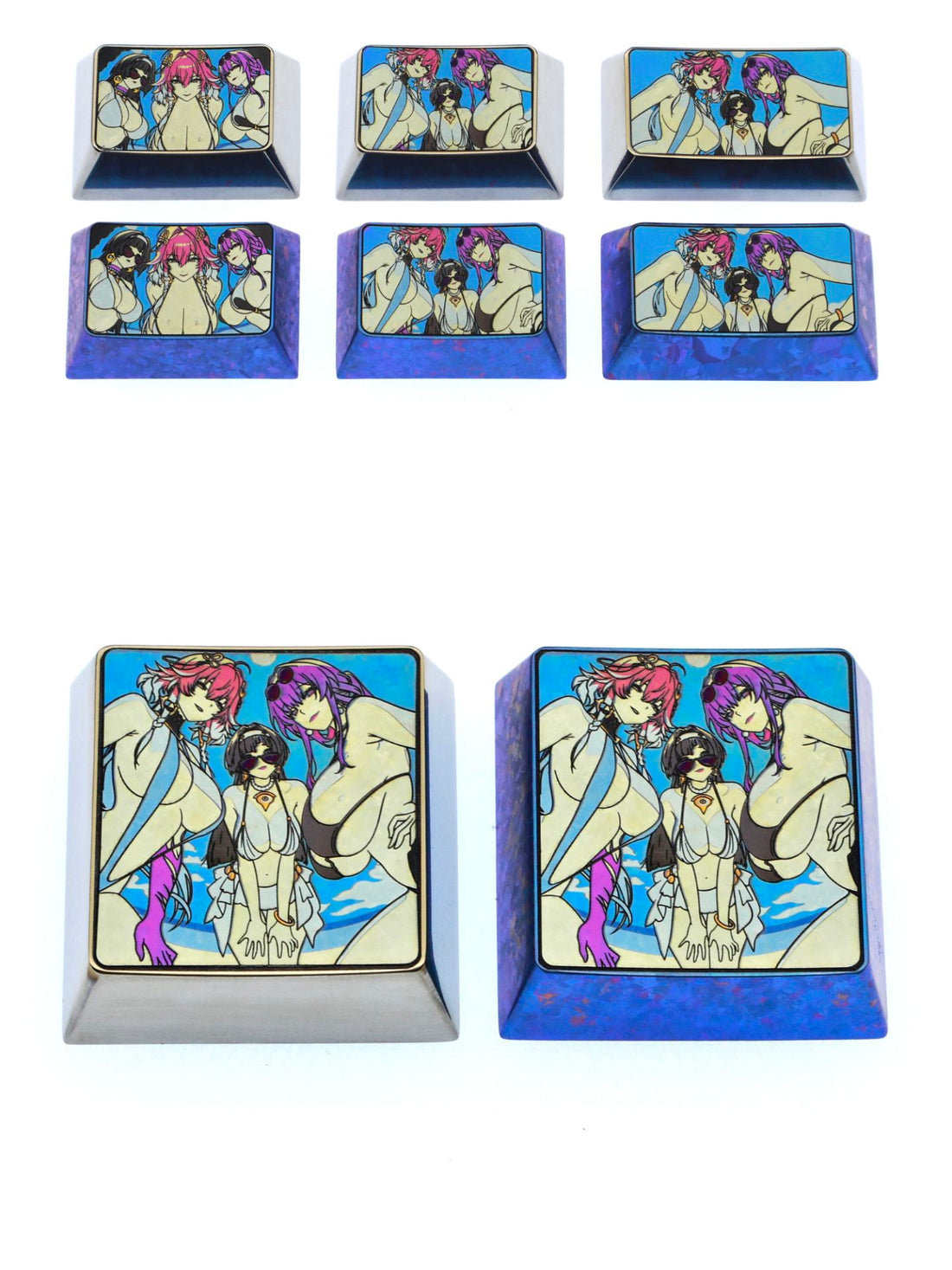 Summer swimsuit series, titanium alloy personalized keycaps 1.5u 1.75u 4u, metal carved keycaps for anime and game characters