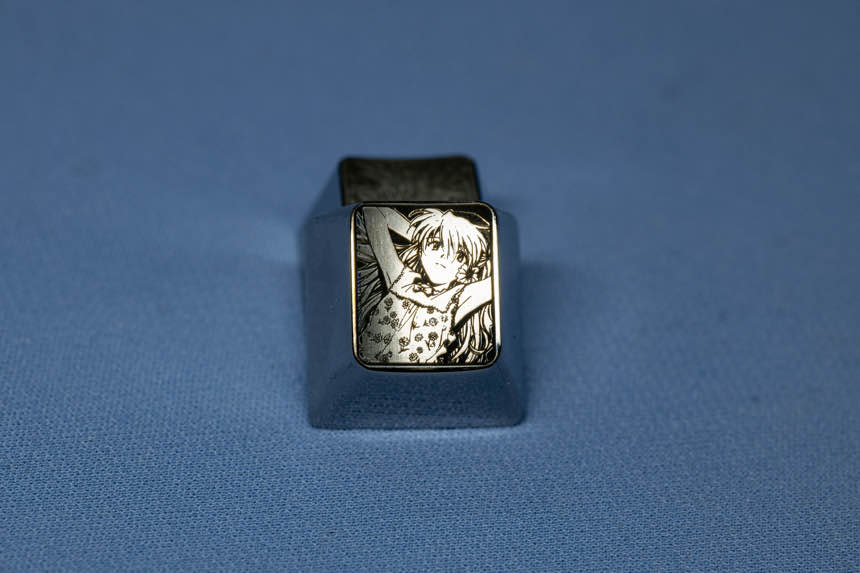 EVA， Asuka, black and white 1U titanium alloy personalized keycaps, metal keycaps around anime and game characters