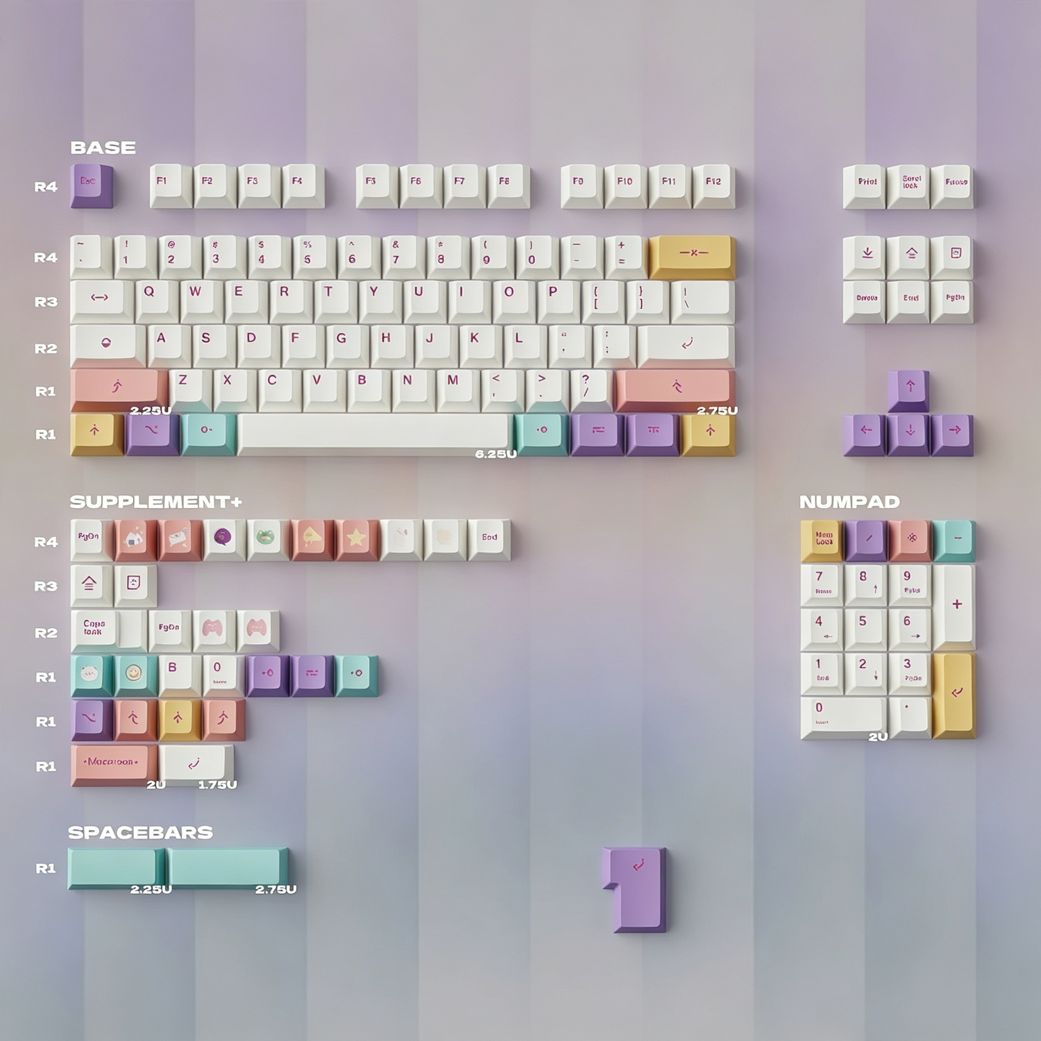 Macaron Color Theme PBT material personalized keycap set, anime and games cultural creative decoration keycap set, compatible with 61/64/68/75/84/87/104 mechanical keyboard