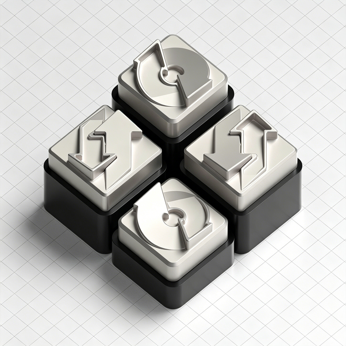 Rotating arrow metal personalized keycaps, zinc alloy decorative keycaps, minimalist design mechanical keyboard artistic keycaps