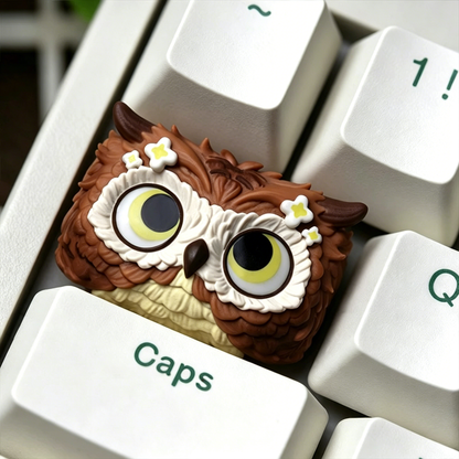 Owl shaped design personalized keycaps, 1.5U multi-color resin handmade art keycaps, mechanical keyboard decorative keycaps