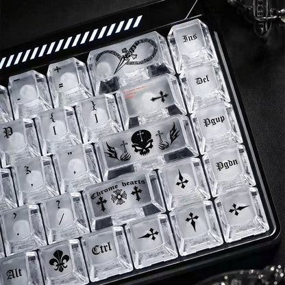 Transparent matte texture transparent PC Gothic style retro cross creative keycap set, personalized keycap set, mechanical keyboard fashionable trend keycap compatible with 61/64/68/75/84/87/104 key mechanical keyboard