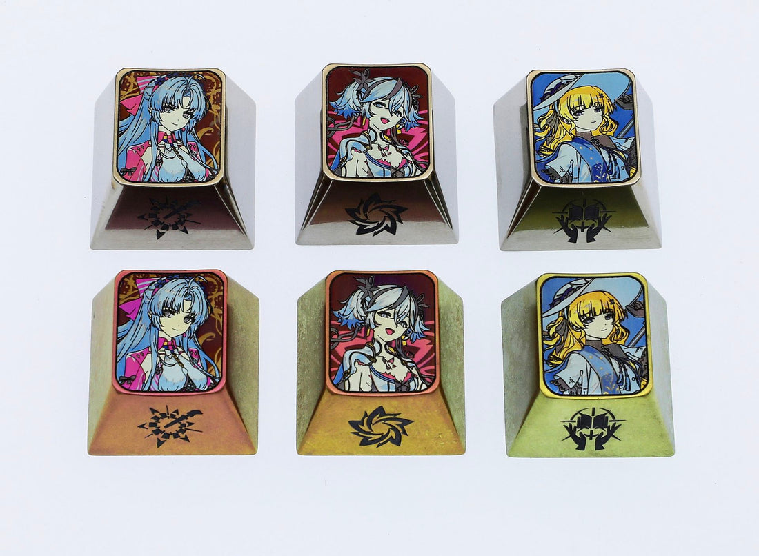 Wuthering Waves Phoebe&amp;Camellia&amp;Charlotte Montelli 1U Color Titanium Keycaps, Metal Personalized Keycaps