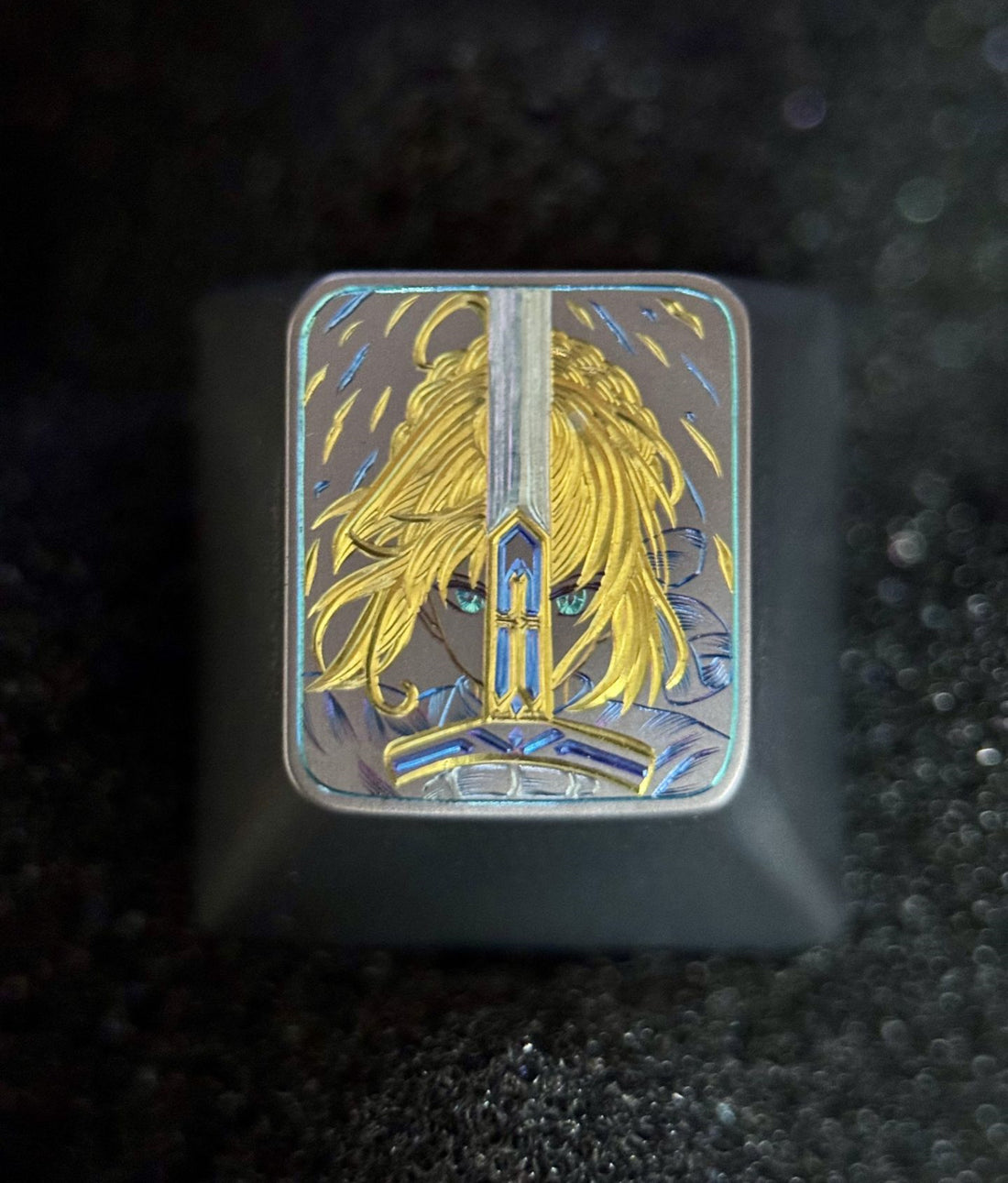 Saber hand carved titanium alloy anode lines 1u personalized keycaps, anime and game characters hand carved metal creative keycaps