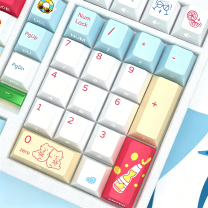 Lamune themed series, summer themed keycap set, PBT material personalized keycap set, anime and games cultural creative decoration keycap set, compatible with 61/64/68/75/84/87/104 mechanical keyboard