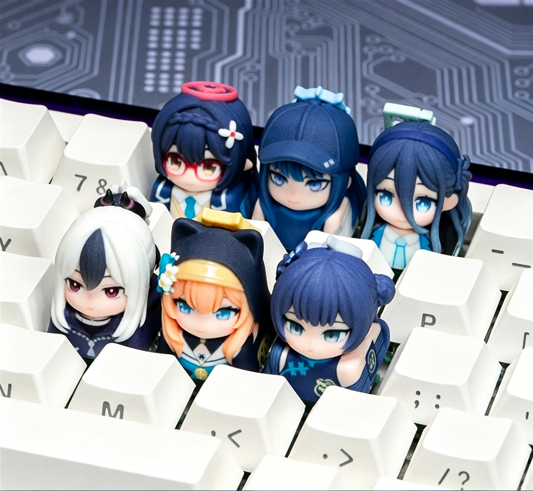 Blue Archive The Animation series, doujin character half body design multi-color resin personalized keycaps, anime game culture peripheral products keyboard decoration keycaps