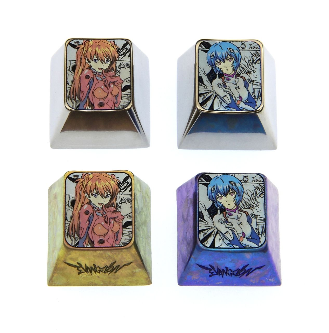 EVA, Asuka, Ayanami Rei, 1U titanium alloy personalized keycaps, anime and game character art carved metal keycaps